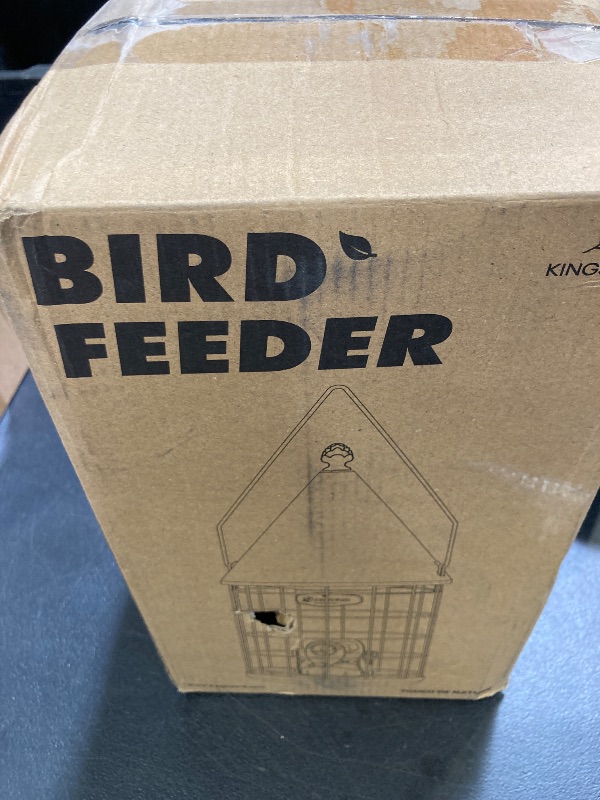 Photo 1 of Kingsyard Squirrel Proof Caged Bird Feeder for Outdoor Hanging - Extra Storage Wild Bird Feeder with 4 Feeding Ports & Rainproof Dome, Easy to Clean & Refill. Black