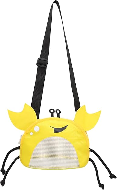 Photo 1 of Kids Mesh Beach Bag, Cute Crab-Shaped Seashell Collecting Bag with Adjustable Strap for Holding Shell Beach Toy