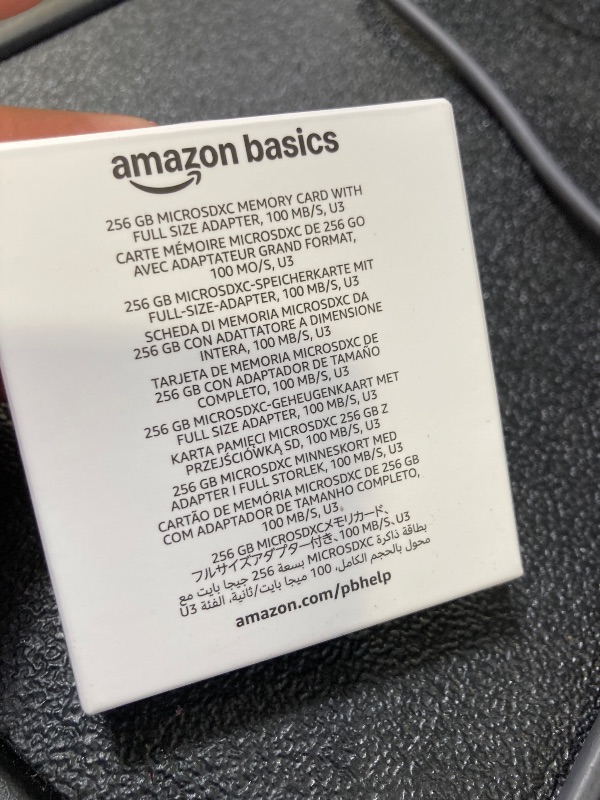 Photo 1 of Amazon Basics Micro SDXC Memory Card with Full Size Adapter, A2, U3, Read Speed up to 100 MB/s, 256 GB, Black