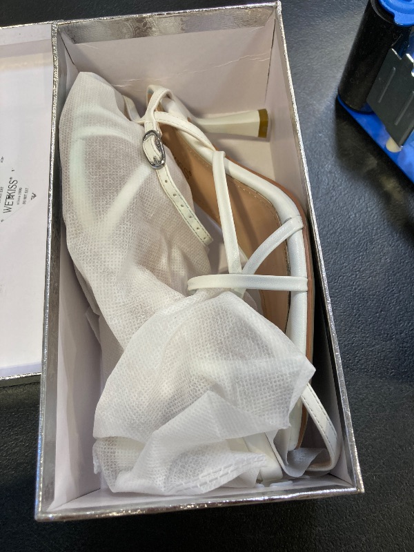 Photo 1 of wetkiss White Kitten Heels Women Strappy Low Kitten Heels Comfy Sandals Round Open Toe for Going Out Dressy Dancing Adjustable Ankle Strap, White, Size 7