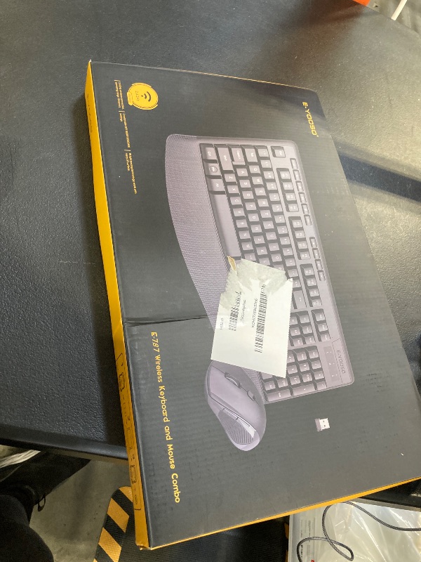 Photo 1 of Wireless Keyboard and Mouse Combo, E-YOOSO 2.4GHz Full Sized Ergonomic Wireless Keyboard with Wrist Rest, 3 DPI Adjustable and 6 Buttons Cordless USB Mouse for Computer, Laptop, PC, Windows (Black)