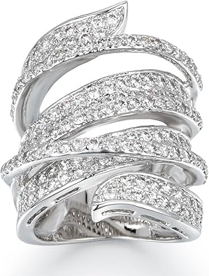 Photo 1 of Jewelry Rhodium Plated Cubic Zirconia Wide Band Cocktail Ring size 9