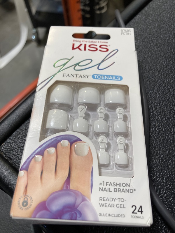 Photo 1 of KISS Gel Fantasy Collection Ready-To-Wear Fake Toenails Pedicure Set, Style 'This is Classic', with Mini Nail File, Pink Gel Nail Glue & 28 White Smudge-Proof Glue-On Toenails