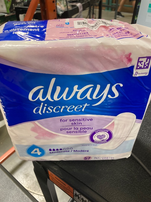 Photo 1 of Always Discreet Incontinence Pads for Bladder Leaks Sensitive Skin Pads Moderate Absorbency, 57 Count (Packaging May Vary)