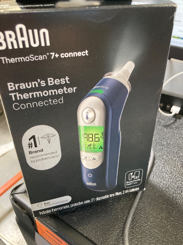 Photo 1 of Braun ThermoScan 7+ Connect Digital Ear Thermometer - Family Care App Compatible, Age Precision Technology, Color-Coded Display, No. 1 Brand Recommended by Pediatricians, FSA and HSA Eligible