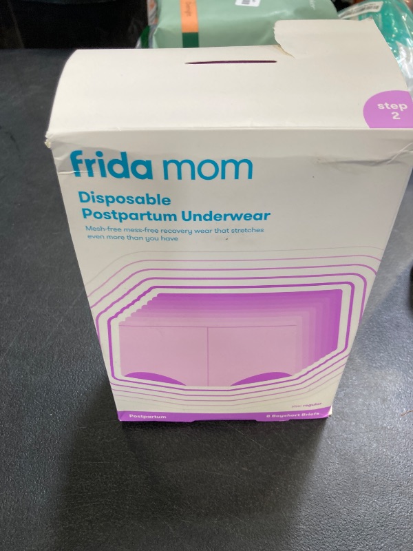 Photo 1 of Frida Mom Women's Postpartum Underwear, Disposable Boyshort Underwear, Seamless with Stretchy Support, Postpartum Essentials, Size Regular (Waist 28"-42" Stretched), 8 Count, Grey