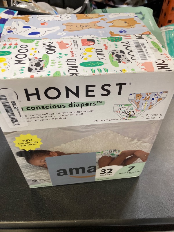 Photo 1 of The Honest Company Clean Conscious Diapers for Sensitive Skin | Hypoallergenic, Fragrance Free | Gender Neutral Prints | Club Box, Size 7 (41+ lbs), 32 Count (Prints May Temporarily Vary)