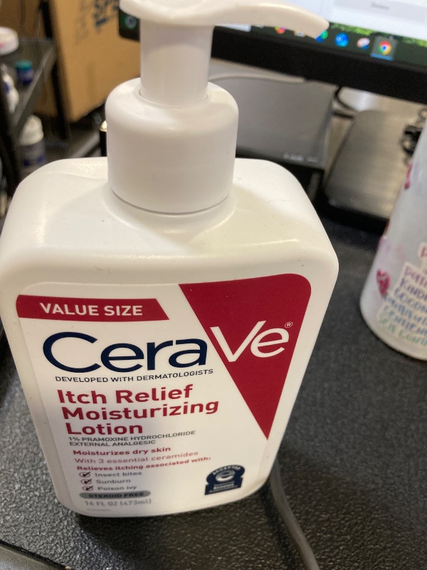 Photo 1 of CeraVe Anti Itch Moisturizing Lotion with Pramoxine Hydrochloride, Relieves Itch with Minor Skin Irritations, Sunburn Relief, Bug Bites, 16 Ounces