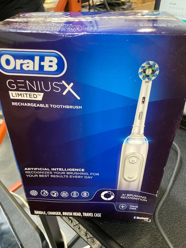 Photo 1 of Oral-B Genius X Limited Rechargeable Electric Toothbrush with 1 Replacement Brush Head, Travel Case, White