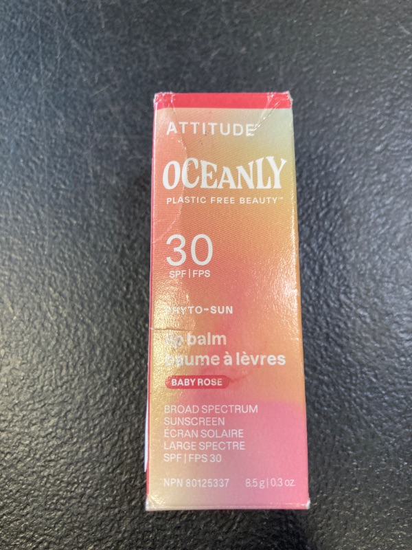 Photo 1 of ATTITUDE Oceanly Tinted Lip Balm with SPF 30, EWG Verified, Plastic-Free, Broad Spectrum UVA/UVB Protection with Zinc Oxide, Vegan, Unscented, Baby Rose, 0.3 Ounce