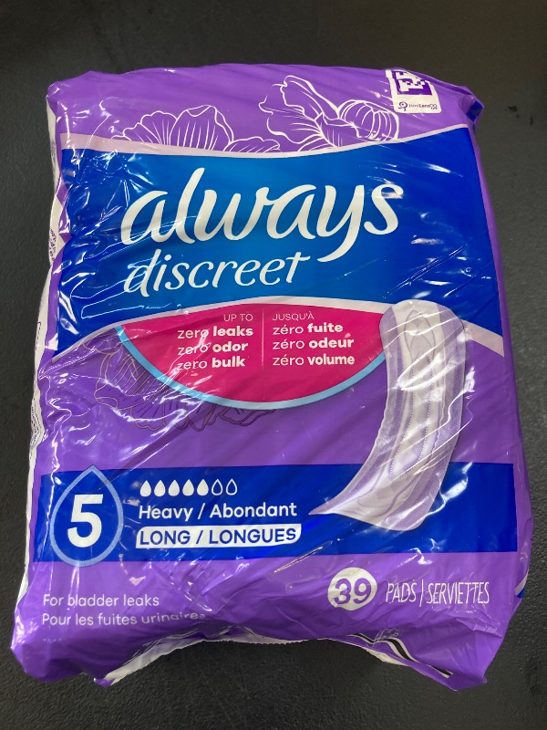 Photo 1 of Always Discreet Incontinence Pads for Women, Heavy Absorbency, Long Length, 39 Count