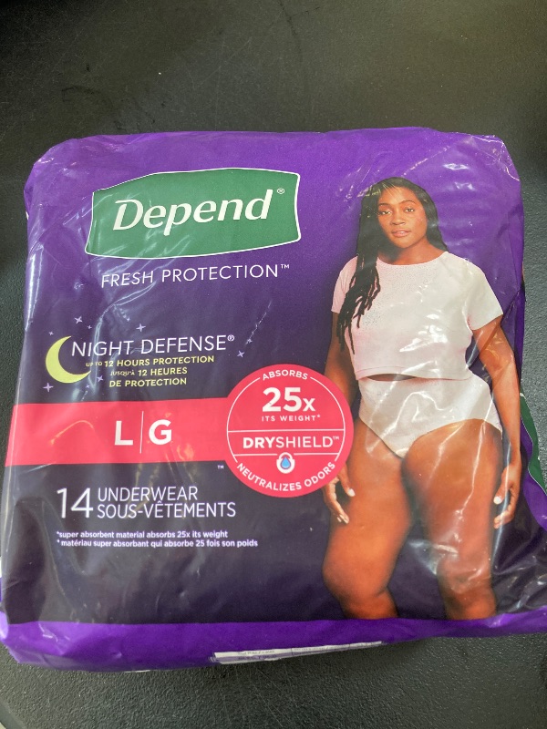 Photo 1 of Depend Night Defense Adult Incontinence & Postpartum Bladder Leak Underwear for Women, Disposable, Overnight, Large, Blush, 14 Count, Packaging May Vary