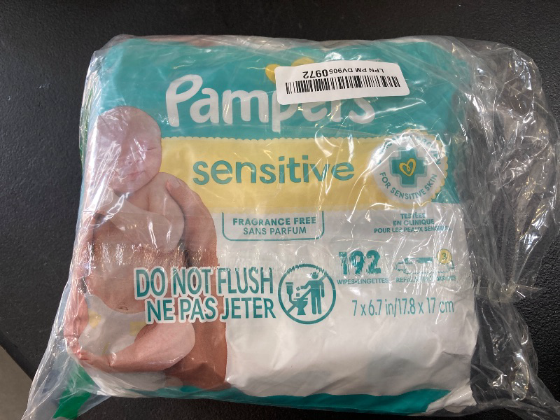Photo 1 of Pampers Baby Wipes Sensitive, Water Based Wipes, Hypoallergenic and Unscented Wipes, 192 Wipes Total (3 Refill Packs)