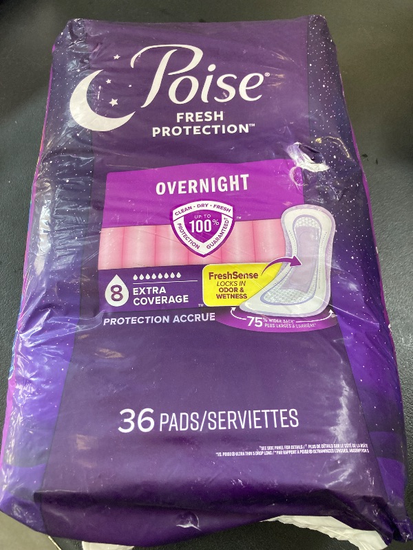 Photo 1 of Poise Overnight Incontinence & Postpartum Pads for Bladder Leaks, 8 Drop Extra Coverage, 36 Count
