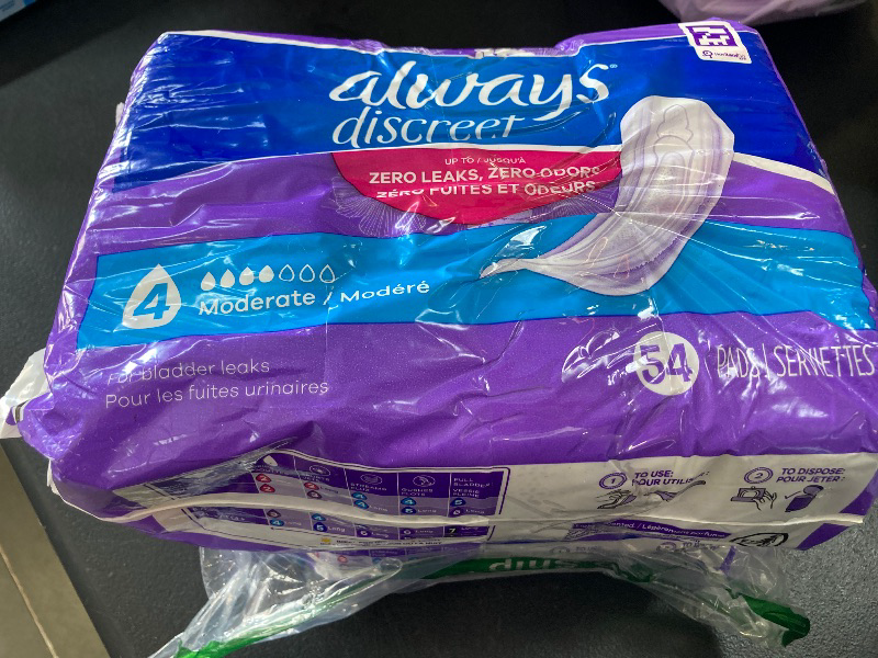 Photo 1 of Always Discreet Adult Incontinence Pads for Women, Moderate Absorbency, Regular Length, Postpartum Pads, 108 CT (Packaging May Vary)