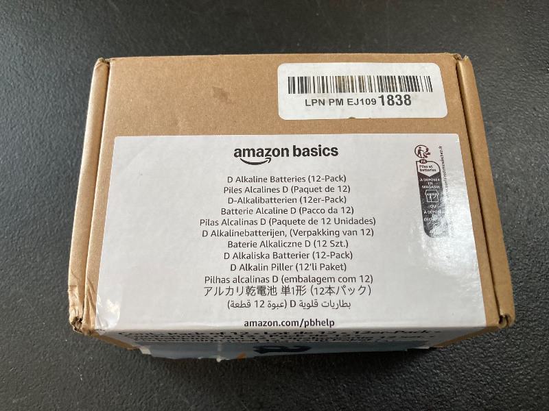 Photo 1 of Amazon Basics 12-Pack D Cell Alkaline All-Purpose Batteries, 1.5 Volt, 5-Year Shelf Life
