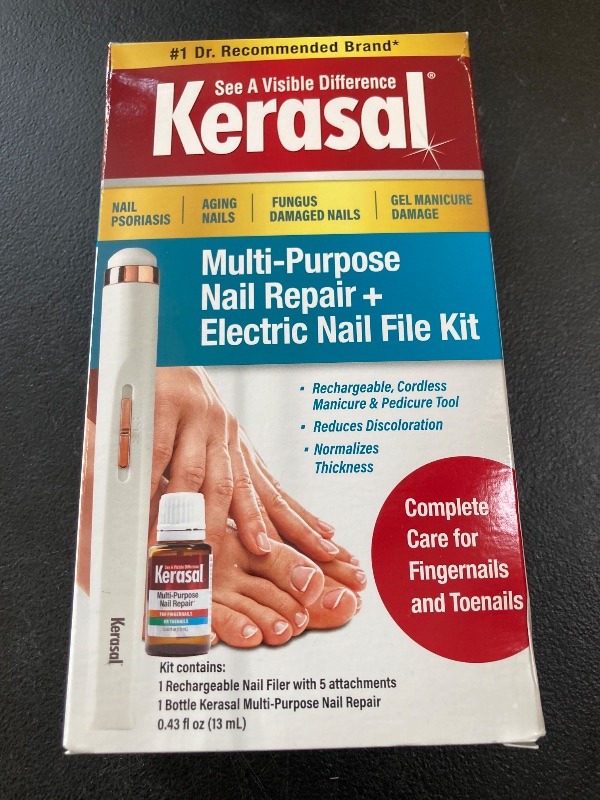 Photo 1 of Kerasal Multi-Purpose Nail Repair and Electric Nail File Kit - Nail Repair for Damaged Nails - Nail Care Kit Includes 0.43 fl oz Solution and Electric Nail File