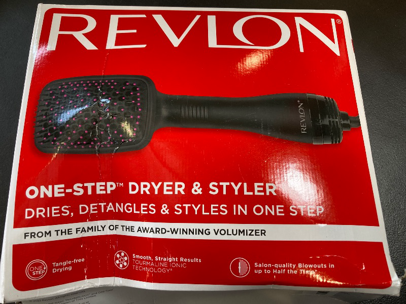 Photo 1 of REVLON One-Step Hair Dryer and Styler, All-in-One Detangling and Straightener Brush for Salon-Quality Smooth, Straight Hair, More Shine and Less Frizz, Black