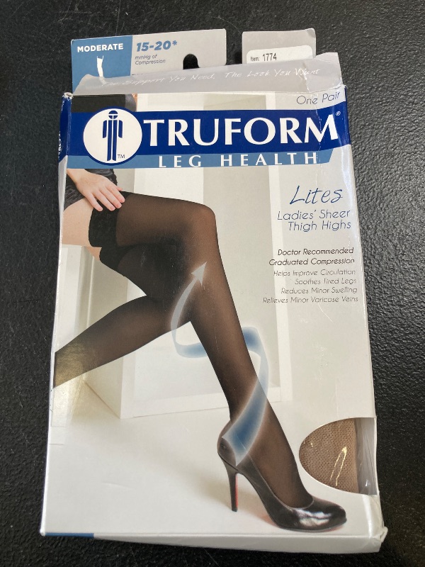 Photo 1 of Truform Sheer Compression Stockings, 15-20 mmHg, Women's Thigh High Length, 20 Denier, Nude, Large