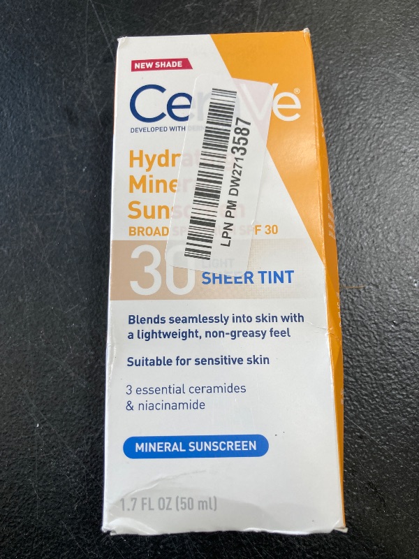 Photo 1 of CeraVe Hydrating Mineral Sunscreen SPF 30 with Sheer Tint, Tinted Mineral Sunscreen with Zinc Oxide & Titanium Dioxide, Blends Seamlessly For Healthy Glow, Light, 1.7 Oz