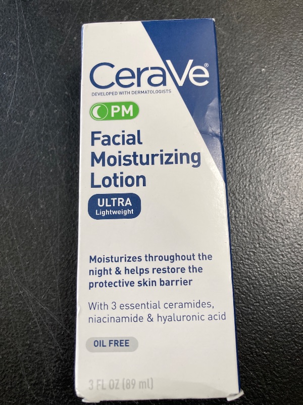 Photo 1 of CeraVe PM Facial Moisturizing Lotion, Night Cream with Hyaluronic Acid and Niacinamide, Ultra-Lightweight, Oil-Free Moisturizer for Face, 3 Ounce