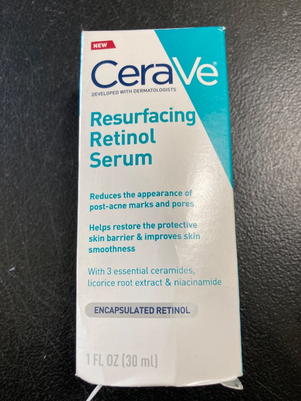 Photo 1 of CeraVe Resurfacing Retinol Serum For Post Acne Marks, Formulated With Licorice Root Extract & Niacinamide, Brightening Serum & Pore Minimizer For Face, Post Acne Skin Barrier Repair, Non-Comedogenic