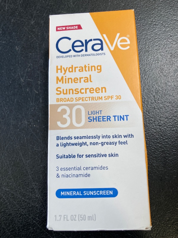 Photo 1 of CeraVe Hydrating Mineral Sunscreen SPF 30 with Sheer Tint, Tinted Mineral Sunscreen with Zinc Oxide & Titanium Dioxide, Blends Seamlessly For Healthy Glow, Light, 1.7 Oz