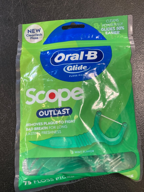 Photo 1 of Oral-B Glide Complete Floss Picks, Dental Floss Picks, Scope Outlast, 75-ct, Toothpicks Floss Picks