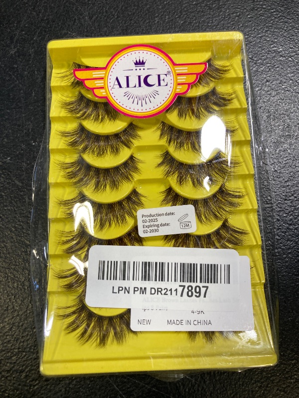 Photo 1 of ALICE Brown Lashes False Lashes Natural Look Eyelashes Cat Eye Faux Mink Lashes with Clear Band Wispy Fake Eyelashes Lash Strips 8 Pairs