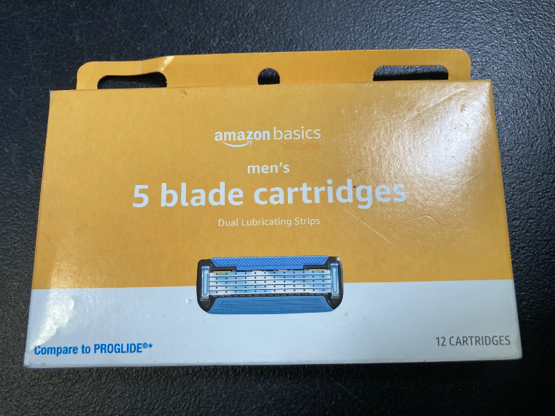 Photo 1 of Amazon Basics 5-Blade Razor Refills for Men with Dual Lubrication, Precision Beard Trimmer, Comfortable Shave, 12-Pack (Fits Amazon Basics Razor Handles only)