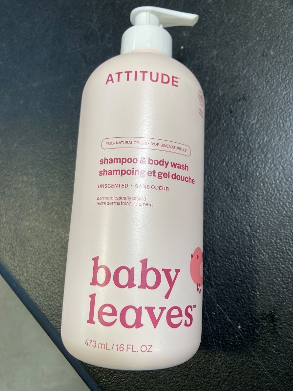 Photo 1 of ATTITUDE 2-in-1 Shampoo and Body Wash for Baby, Fragrance-Free EWG Hypoallergenic Plant- and Mineral-Based Ingredients, Vegan and Cruelty-Free, Unscented, 16 Fl Oz
