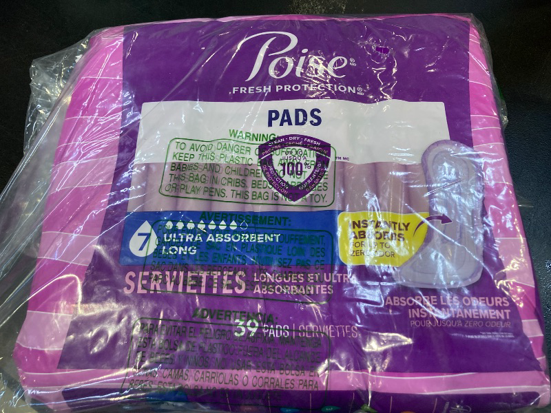 Photo 1 of Poise Incontinence Pads & Postpartum Incontinence Pads, 7 Drop Ultra Absorbency, Long Length, 39 Count, Packaging May Vary