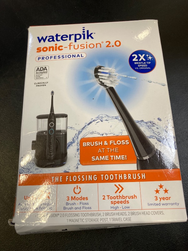 Photo 1 of Waterpik Sonic-Fusion 2.0 Professional Flossing Electric Toothbrush with Water Flosser Combo In One, Black SF-04, Packaging May Vary