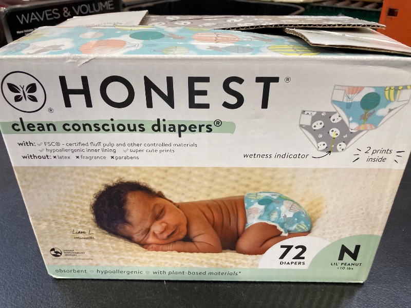 Photo 1 of The Honest Company Clean Conscious Diapers for Sensitive Skin | Hypoallergenic, Fragrance Free | Gender Neutral Prints | Club Box, Size Newborn, 72 Count (Prints May Temporarily Vary)