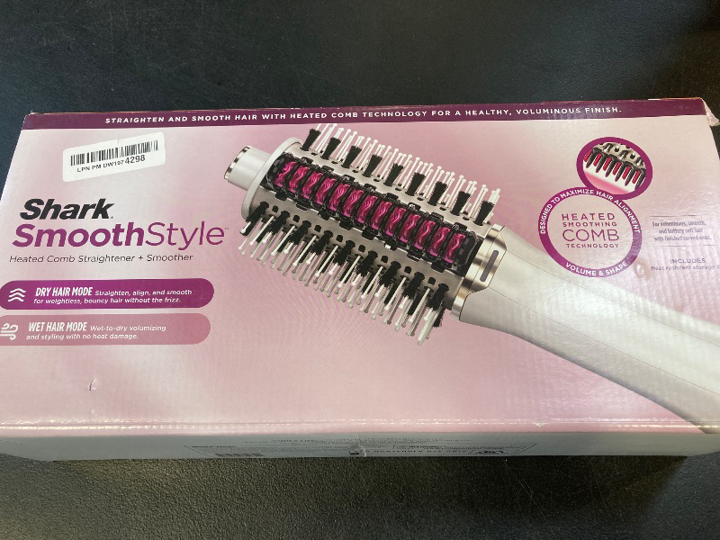 Photo 1 of Shark HT212 SmoothStyle Heated Comb + Blow Dryer Brush with Heat Resistant Storage Bag, Dual Mode, for All Hair Types, Silk