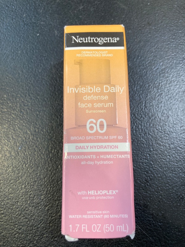 Photo 1 of Neutrogena Invisible Daily Defense Face Sunscreen + Hydrating Serum with Broad Spectrum SPF 60 & Antioxidants to Help Skin Glow, Oil-Free, Fragrance Free, 1.7 fl. oz