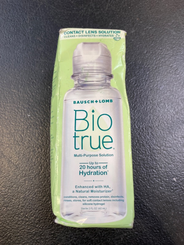 Photo 1 of Biotrue Contact Solution, Multi-Purpose Solution with Lens Case, Cleans, Conditions, Hydrates, Disinfects, Removes Protein, Dirt & Debris, Contact Lens Cleaner & Storage, 2 Fl Oz (Pack of 1)