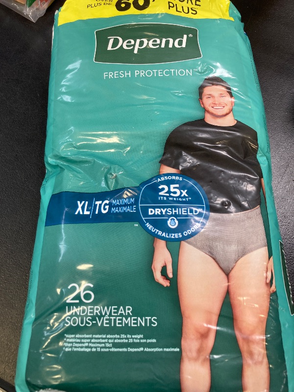 Photo 1 of Depend Fresh Protection Adult Incontinence Underwear for Men, Disposable, Maximum, Extra-Large, Grey, 26 Count, Packaging May Vary