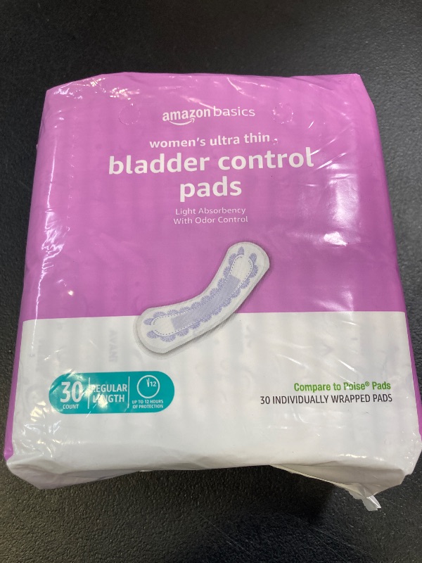 Photo 1 of Amazon Basics Women's Incontinence Pads, Bladder Control & Postpartum, Light Absorbency, Unscented, 30 Count, (1 Pack of 30)