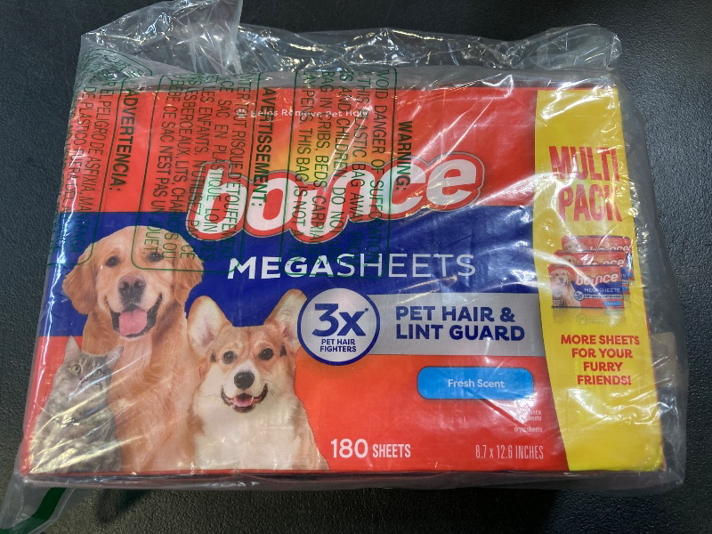 Photo 1 of Bounce Pet Hair and Lint Guard Mega Fabric Softener Dryer Sheets with 3X Pet Hair Fighters, Fresh Scent, 180 Count, Bounce Dryer Sheets, Laundry Sheets, Mega Sheet