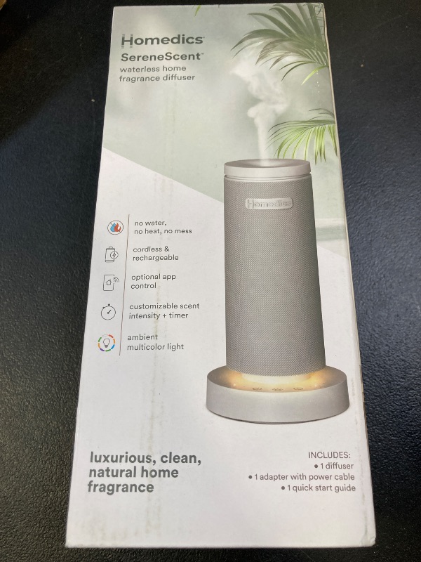 Photo 1 of Homedics SereneScent Mini Fabric Rechargeable Waterless Diffuser, Cordless Aromatherapy Device, Use with Serene Scent Oil 15ml (Sold Separately), Adjustable Mist Intensity & Ambient Light, Gray