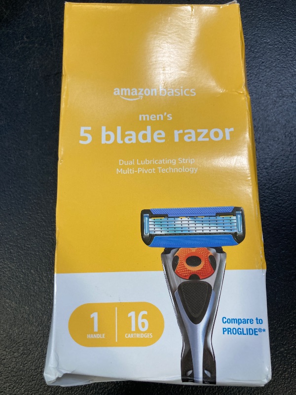 Photo 1 of Amazon Basics 5-Blade MotionSphere Men's Razor with Dual Lubrication and Precision Trimmer, 17 Piece Set, 1 Handle & 16 Cartridges, Black