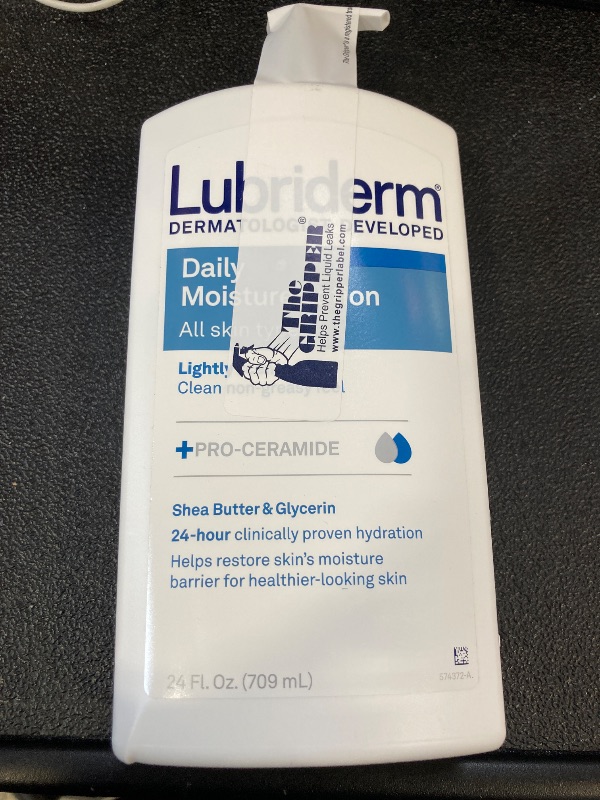 Photo 1 of Lubriderm Daily Moisture Lotion + Pro-Ceramide, Shea Butter & Glycerin, Hydrating Face, Hand & Body Lotion, 24-hour Moisturizer for Dry Skin, Paraben & Dye Free, Scented, Non-Greasy, 24 FL OZ
