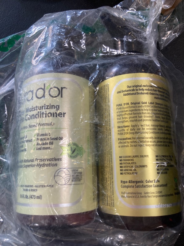 Photo 1 of PURA D'OR Anti-Thinning Biotin Shampoo & Deep Moisturizing Conditioner Original Gold Label Set (16oz x2) Natural Earthy Scent, CLINICALLY TESTED Effective Results, Hair Thickening Product, Women & Men