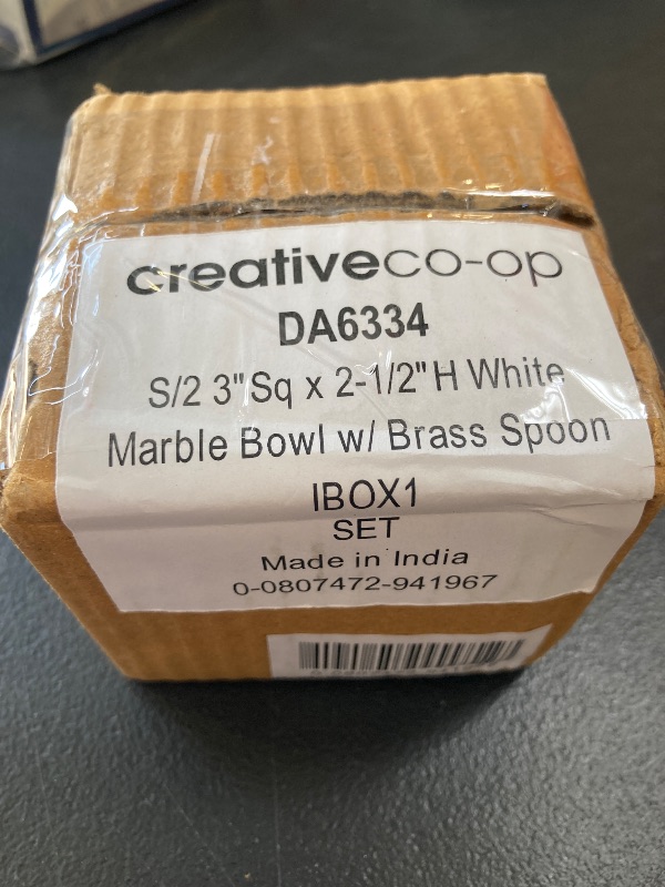 Photo 1 of Creative Co-Op Square Marble Bowl with Brass Spoon, White