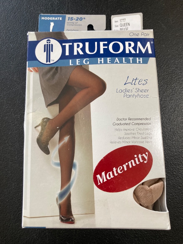 Photo 1 of Truform Sheer Maternity Pantyhose, 15-20 mmHg Compression, Tummy Support, 20 Denier, Beige, Queen