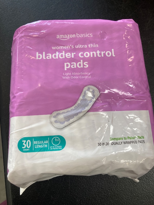 Photo 1 of Amazon Basics Women's Incontinence Pads, Bladder Control & Postpartum, Light Absorbency, Unscented, 30 Count, (1 Pack of 30)