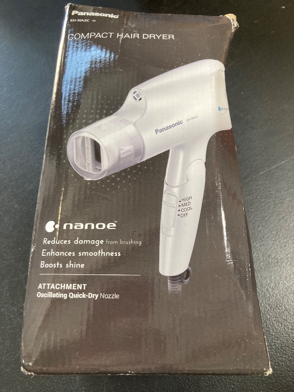Photo 1 of Panasonic nanoe Compact Hair Dryer with Oscillating Quick Dry Nozzle for Healthier-Looking Hair, Folding Blow Dryer for Travel and Home, 3 Airflow Settings - EH-NA2C-W (White)
