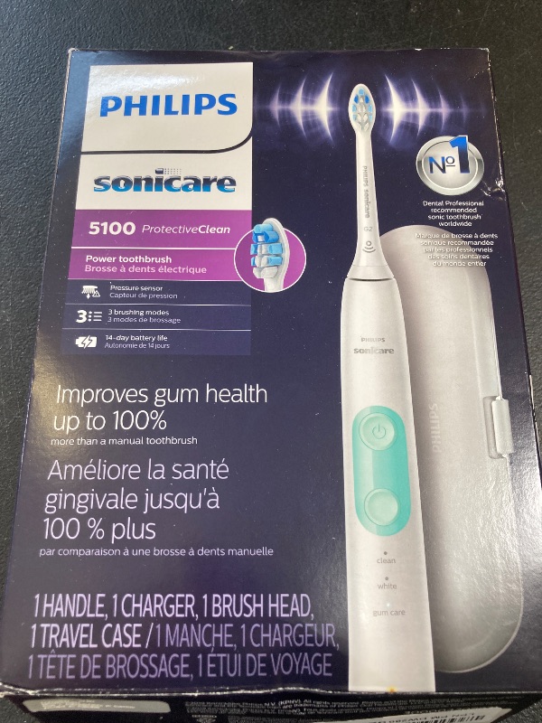 Photo 1 of Philips Sonicare ProtectiveClean 5100 Rechargeable Electric Toothbrush, with Pressure Sensor, 3 Cleaning Modes, SmarTimer and QuadPacer, 14-Day Battery Life, Travel Case, White, Model HX6857/11