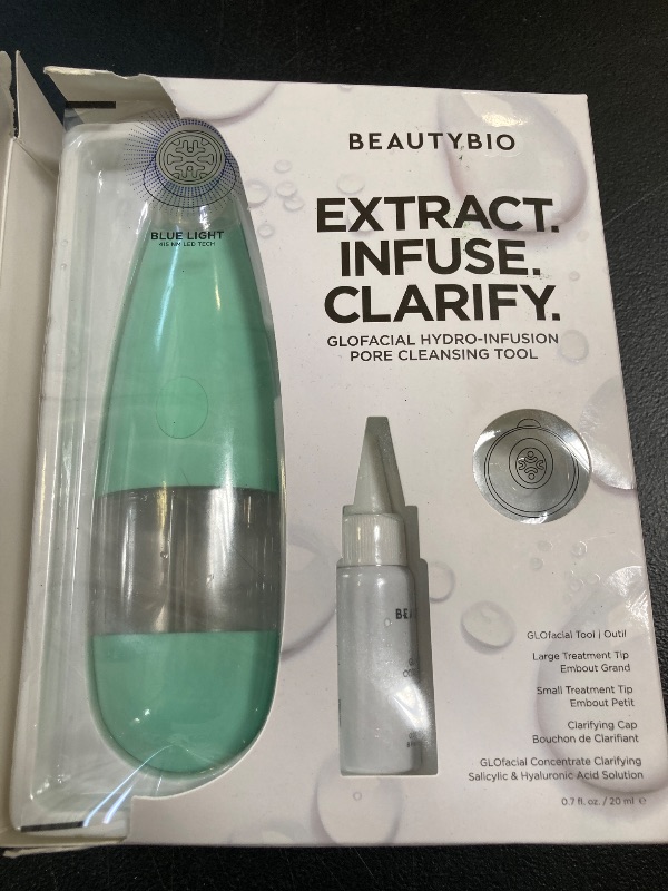 Photo 1 of BeautyBio GLOfacial Hydro-Infusion Deep Pore Cleansing + Blue LED Clarifying Tool & Concentrates